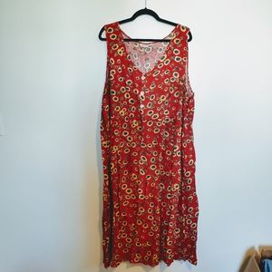 Impressions Y2K red floral midi dress. Su flower pattern gives off kindergarten